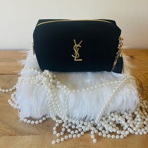 Yves Saint Laurent Black Cosmetic Bag with Gold Logo